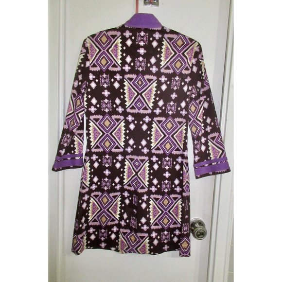 TORY BURCH 4 Stretch Cotton Caftan Dress Ikat Boho Purple Tribal Print Superb! - Picture 10 of 11